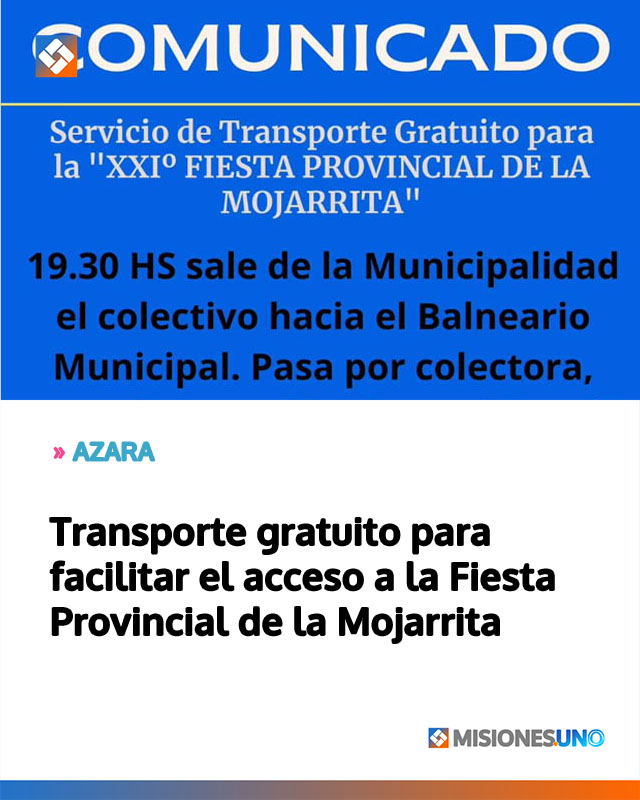 Transporte gratuito para facilitar el acceso a la Fiesta Provincial de la Mojarrita