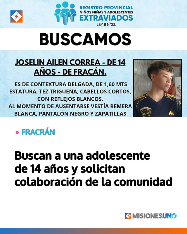 Buscan a una adolescente de 14 años y solicitan colaboración de la comunidad